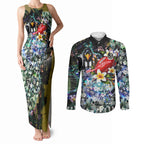 Personalized Collingwood Football Magpies Couples Matching Tank Maxi Dress and Long Sleeve Button Shirt Tropical Hibiscus Flowers - Pacific Fusion Style