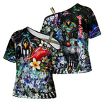 Personalized Collingwood Football Magpies Cross Shoulder Shirt Tropical Hibiscus Flowers - Pacific Fusion Style