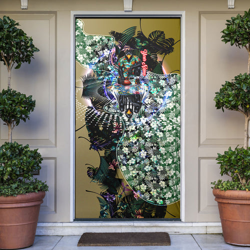 Personalized Collingwood Football Magpies Door Cover Tropical Hibiscus Flowers - Pacific Fusion Style
