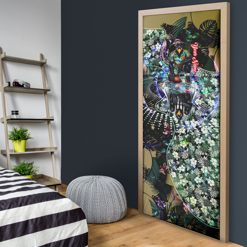 Personalized Collingwood Football Magpies Door Cover Tropical Hibiscus Flowers - Pacific Fusion Style