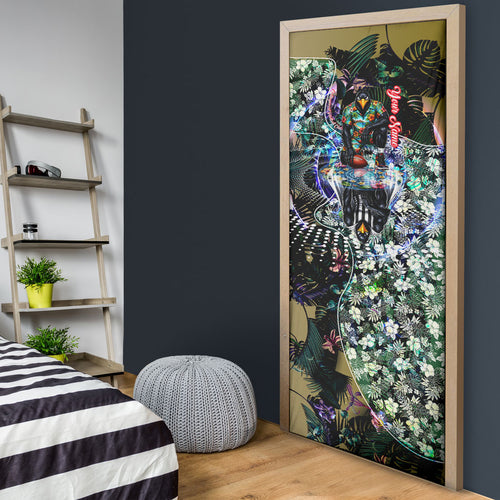 Personalized Collingwood Football Magpies Door Cover Tropical Hibiscus Flowers - Pacific Fusion Style