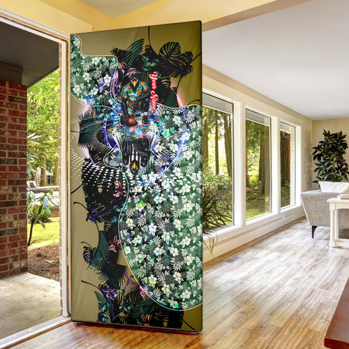 Personalized Collingwood Football Magpies Door Cover Tropical Hibiscus Flowers - Pacific Fusion Style