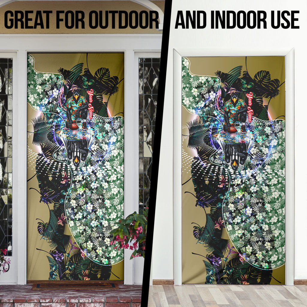 Personalized Collingwood Football Magpies Door Cover Tropical Hibiscus Flowers - Pacific Fusion Style