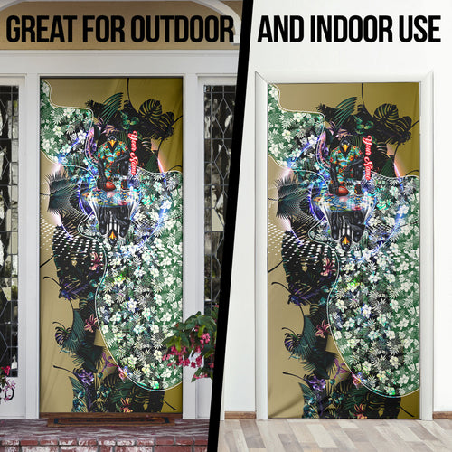 Personalized Collingwood Football Magpies Door Cover Tropical Hibiscus Flowers - Pacific Fusion Style