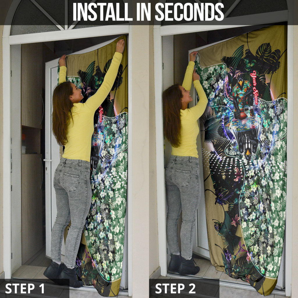Personalized Collingwood Football Magpies Door Cover Tropical Hibiscus Flowers - Pacific Fusion Style