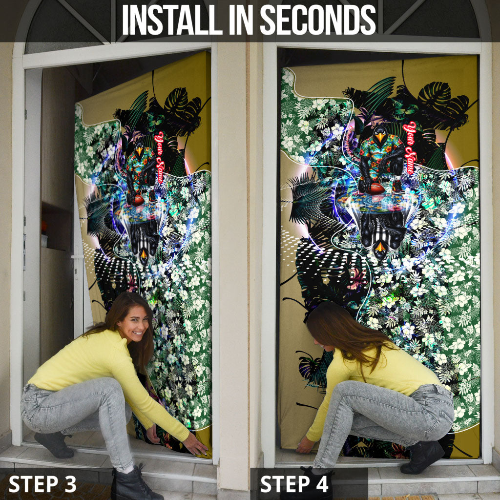 Personalized Collingwood Football Magpies Door Cover Tropical Hibiscus Flowers - Pacific Fusion Style