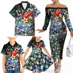 Personalized Collingwood Football Magpies Family Matching Off The Shoulder Long Sleeve Dress and Hawaiian Shirt Tropical Hibiscus Flowers - Pacific Fusion Style