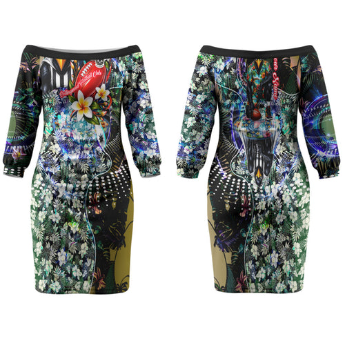 Personalized Collingwood Football Magpies Family Matching Off The Shoulder Long Sleeve Dress and Hawaiian Shirt Tropical Hibiscus Flowers - Pacific Fusion Style