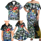 Personalized Collingwood Football Magpies Family Matching Off Shoulder Maxi Dress and Hawaiian Shirt Tropical Hibiscus Flowers - Pacific Fusion Style
