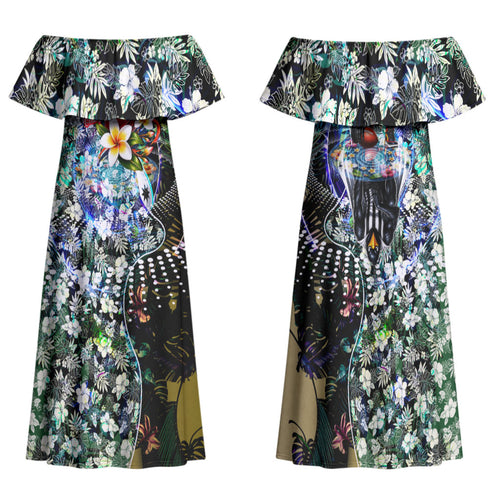 Personalized Collingwood Football Magpies Family Matching Off Shoulder Maxi Dress and Hawaiian Shirt Tropical Hibiscus Flowers - Pacific Fusion Style