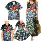 Personalized Collingwood Football Magpies Family Matching Summer Maxi Dress and Hawaiian Shirt Tropical Hibiscus Flowers - Pacific Fusion Style