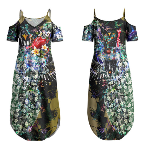 Personalized Collingwood Football Magpies Family Matching Summer Maxi Dress and Hawaiian Shirt Tropical Hibiscus Flowers - Pacific Fusion Style
