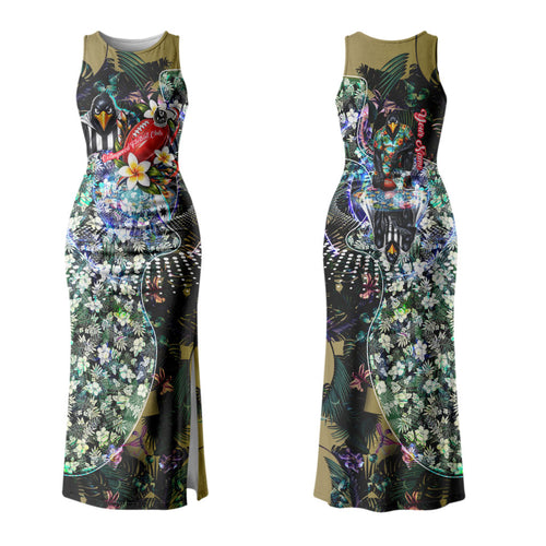 Personalized Collingwood Football Magpies Family Matching Tank Maxi Dress and Hawaiian Shirt Tropical Hibiscus Flowers - Pacific Fusion Style