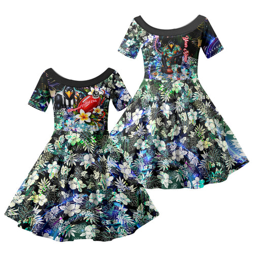 Personalized Collingwood Football Magpies Family Matching Tank Maxi Dress and Hawaiian Shirt Tropical Hibiscus Flowers - Pacific Fusion Style