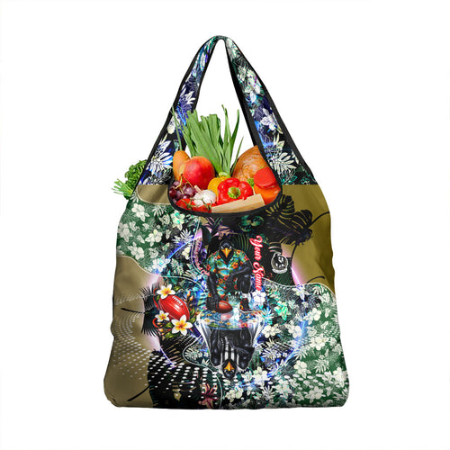Personalized Collingwood Football Magpies Grocery Bag Tropical Hibiscus Flowers - Pacific Fusion Style