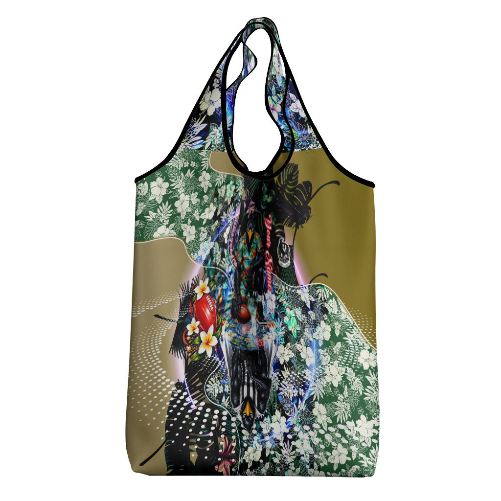 Personalized Collingwood Football Magpies Grocery Bag Tropical Hibiscus Flowers - Pacific Fusion Style