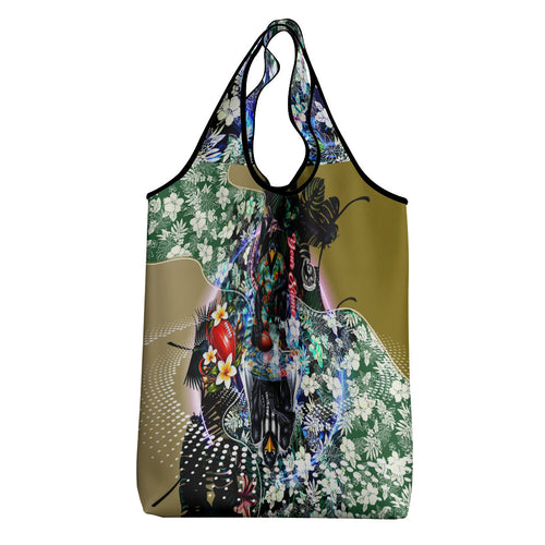 Personalized Collingwood Football Magpies Grocery Bag Tropical Hibiscus Flowers - Pacific Fusion Style