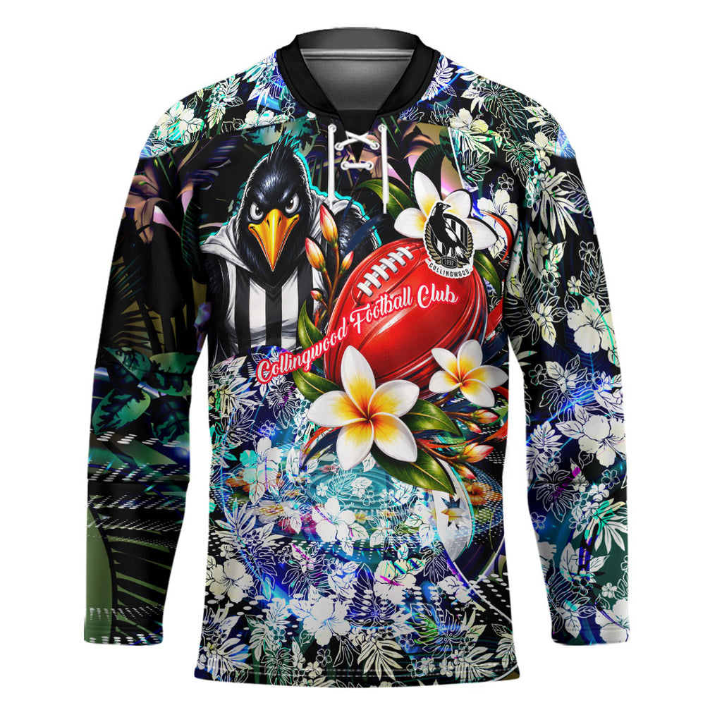 Personalized Collingwood Football Magpies Hockey Jersey Tropical Hibiscus Flowers - Pacific Fusion Style