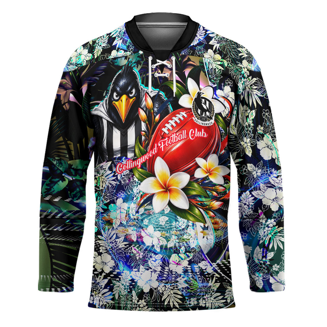 Personalized Collingwood Football Magpies Hockey Jersey Tropical Hibiscus Flowers - Pacific Fusion Style