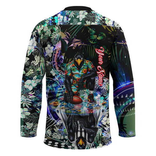 Personalized Collingwood Football Magpies Hockey Jersey Tropical Hibiscus Flowers - Pacific Fusion Style
