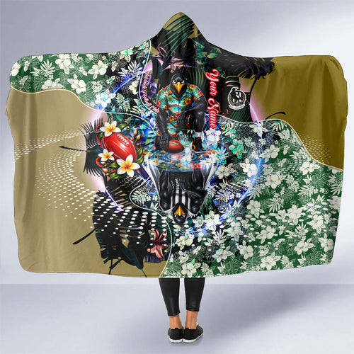Personalized Collingwood Football Magpies Hooded Blanket Tropical Hibiscus Flowers - Pacific Fusion Style