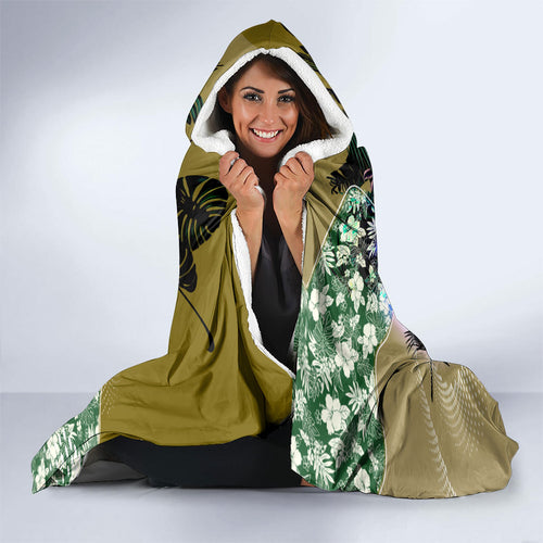 Personalized Collingwood Football Magpies Hooded Blanket Tropical Hibiscus Flowers - Pacific Fusion Style