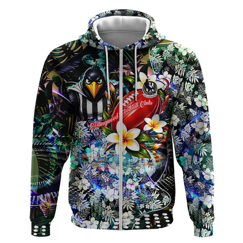 Personalized Collingwood Football Magpies Hoodie Tropical Hibiscus Flowers - Pacific Fusion Style