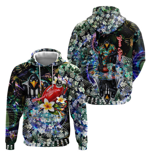 Personalized Collingwood Football Magpies Hoodie Tropical Hibiscus Flowers - Pacific Fusion Style