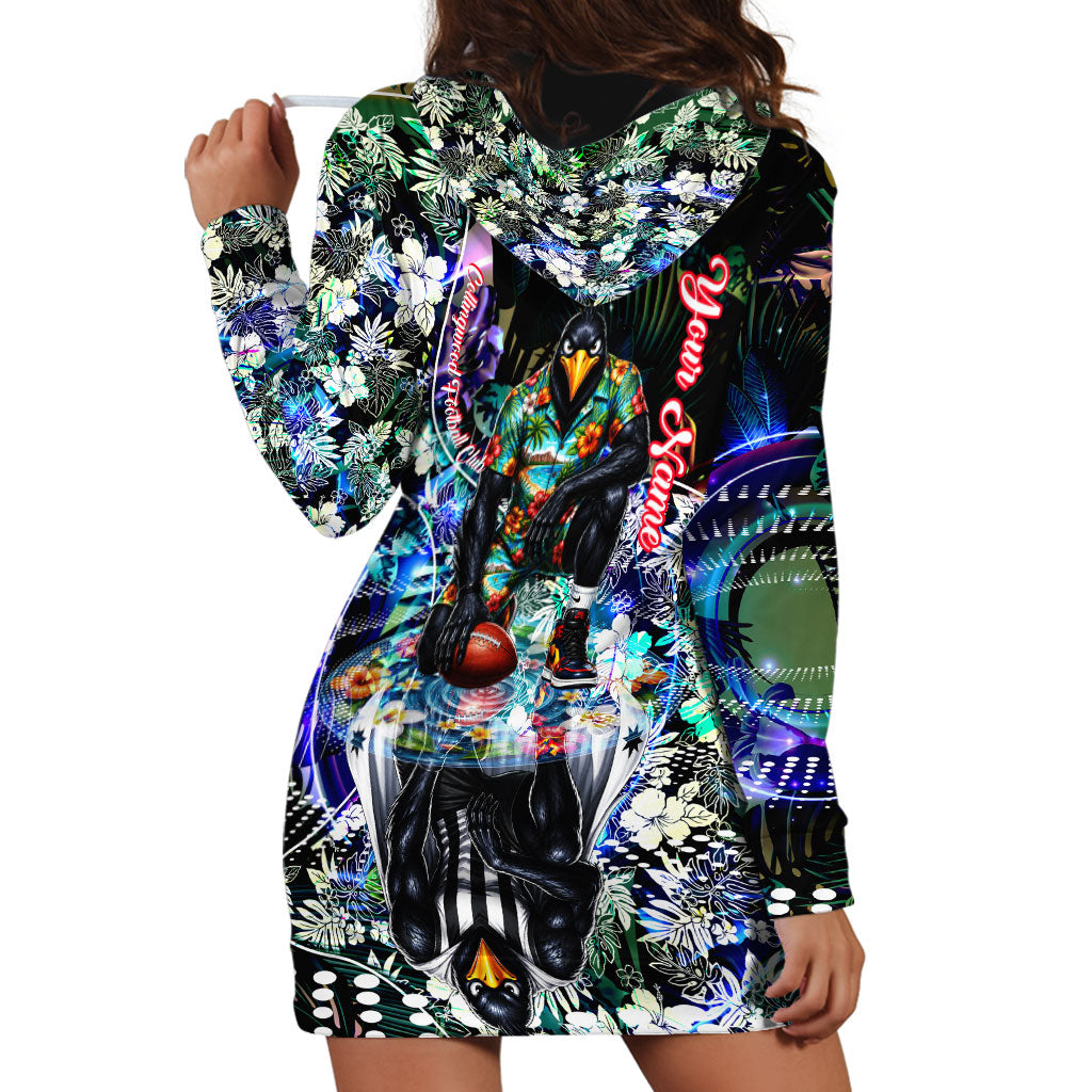 Personalized Collingwood Football Magpies Hoodie Dress Tropical Hibiscus Flowers - Pacific Fusion Style