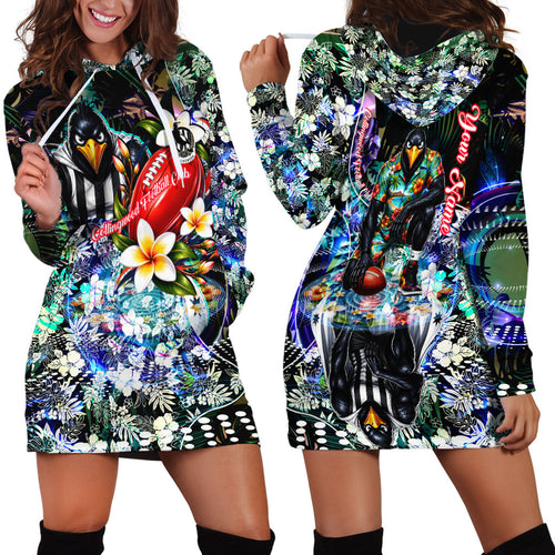 Personalized Collingwood Football Magpies Hoodie Dress Tropical Hibiscus Flowers - Pacific Fusion Style