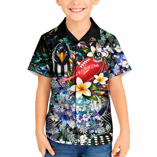 Personalized Collingwood Football Magpies Kid Hawaiian Shirt Tropical Hibiscus Flowers - Pacific Fusion Style