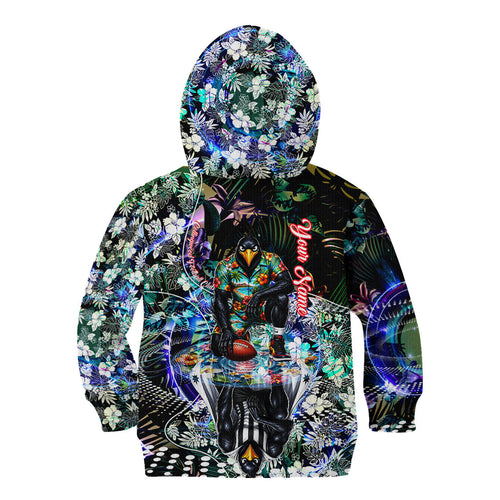 Personalized Collingwood Football Magpies Kid Hoodie Tropical Hibiscus Flowers - Pacific Fusion Style
