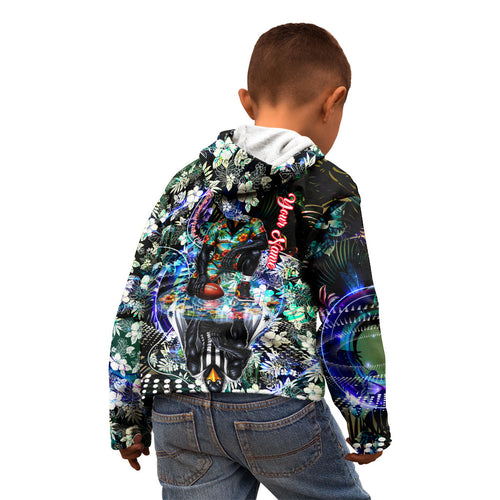Personalized Collingwood Football Magpies Kid Hoodie Tropical Hibiscus Flowers - Pacific Fusion Style