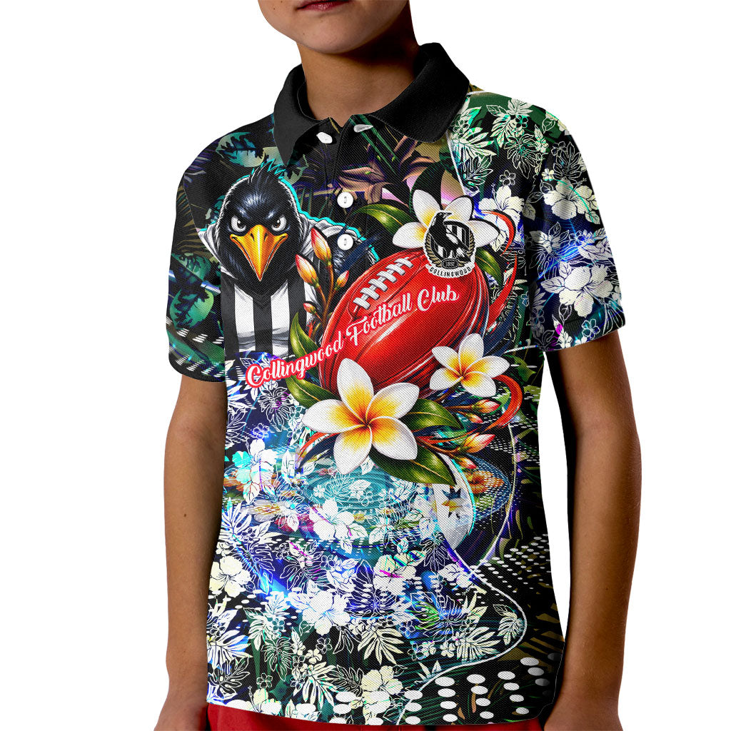 Personalized Collingwood Football Magpies Kid Polo Shirt Tropical Hibiscus Flowers - Pacific Fusion Style