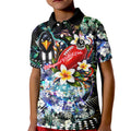 Personalized Collingwood Football Magpies Kid Polo Shirt Tropical Hibiscus Flowers - Pacific Fusion Style