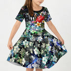 Personalized Collingwood Football Magpies Kid Short Sleeve Dress Tropical Hibiscus Flowers - Pacific Fusion Style