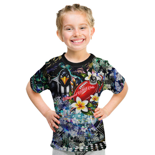 Personalized Collingwood Football Magpies Kid T Shirt Tropical Hibiscus Flowers - Pacific Fusion Style