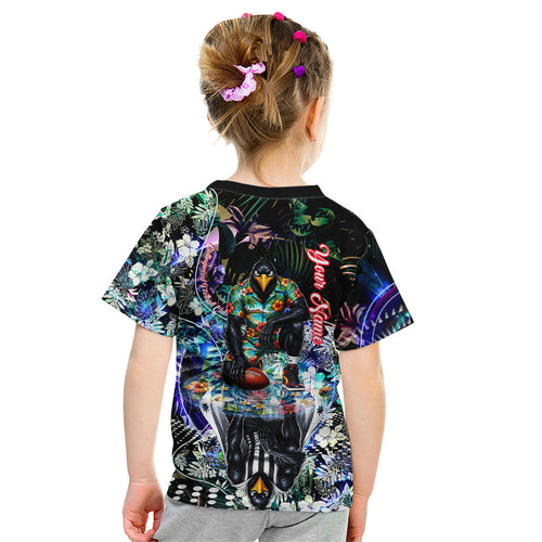 Personalized Collingwood Football Magpies Kid T Shirt Tropical Hibiscus Flowers - Pacific Fusion Style