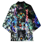 Personalized Collingwood Football Magpies Kimono Tropical Hibiscus Flowers - Pacific Fusion Style