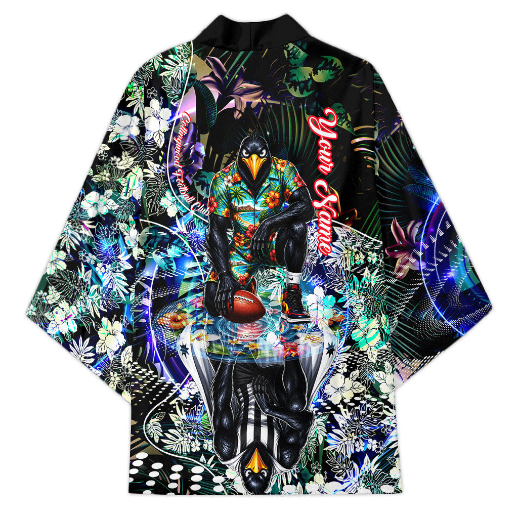 Personalized Collingwood Football Magpies Kimono Tropical Hibiscus Flowers - Pacific Fusion Style