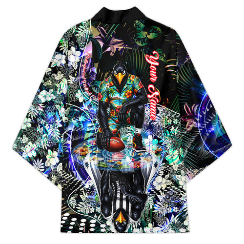 Personalized Collingwood Football Magpies Kimono Tropical Hibiscus Flowers - Pacific Fusion Style
