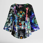 Personalized Collingwood Football Magpies Kimono Sleeve Blouse Tropical Hibiscus Flowers - Pacific Fusion Style