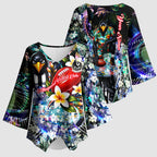 Personalized Collingwood Football Magpies Kimono Sleeve Blouse Tropical Hibiscus Flowers - Pacific Fusion Style