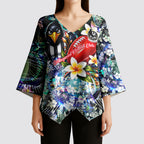 Personalized Collingwood Football Magpies Kimono Sleeve Blouse Tropical Hibiscus Flowers - Pacific Fusion Style