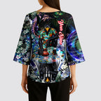 Personalized Collingwood Football Magpies Kimono Sleeve Blouse Tropical Hibiscus Flowers - Pacific Fusion Style