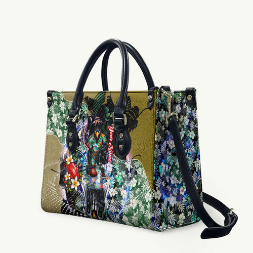 Personalized Collingwood Football Magpies Leather Bag Tropical Hibiscus Flowers - Pacific Fusion Style