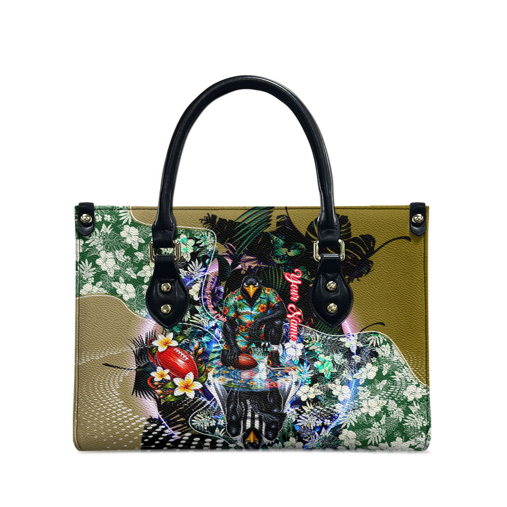 Personalized Collingwood Football Magpies Leather Bag Tropical Hibiscus Flowers - Pacific Fusion Style
