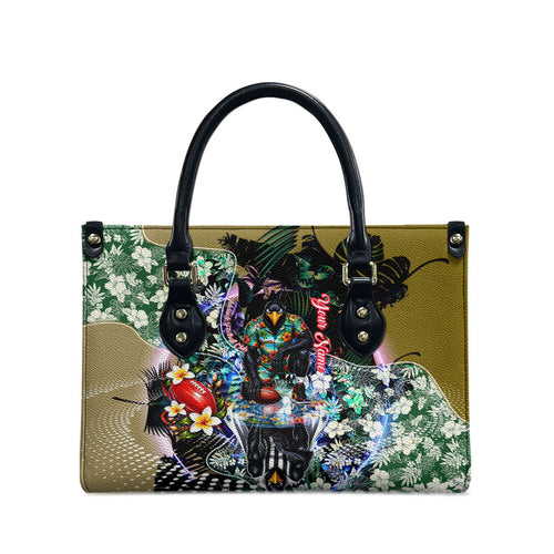 Personalized Collingwood Football Magpies Leather Bag Tropical Hibiscus Flowers - Pacific Fusion Style