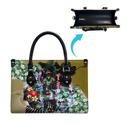 Personalized Collingwood Football Magpies Leather Bag Tropical Hibiscus Flowers - Pacific Fusion Style
