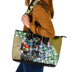 Personalized Collingwood Football Magpies Leather Tote Bag Tropical Hibiscus Flowers - Pacific Fusion Style